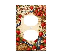 Placa de pared dúplex con diseño de fresas, cintas rústicas vintage, cestas de plástico rojo de verano, tamaño estándar, doble toma de corriente, para decoración de apartamentos, hogar, dormitorio