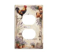 Placa de pared dúplex con diseño de gallo, macetas rústicas de lavanda, plástico verde primavera, tamaño estándar, doble toma de corriente, para sala de estar, dormitorio, decoración de oficina en