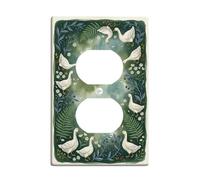 Placa de pared dúplex con diseño de gansos, helechos rústicos de la naturaleza, flores de plástico verde primavera, tamaño estándar, doble toma de corriente, para decoración de apartamentos, hogar