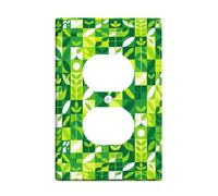Placa de pared dúplex con diseño de hojas, diseño de círculo, cuadrado, verde, tamaño estándar, doble toma de corriente, para decoración de apartamentos, hogar, dormitorio, oficina