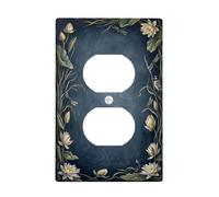 Placa de pared dúplex con diseño de lirio de agua, diseño floral de libélula, hoja de primavera, plástico, tamaño estándar, doble toma de corriente, para sala de estar, dormitorio, decoración de