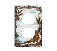 Placa de pared dúplex con diseño de oso, naturaleza, aventura, río, montañas, verano, color marrón, plástico, tamaño estándar, placas de pared para enchufes eléctricos para nuevo apartamento, hogar