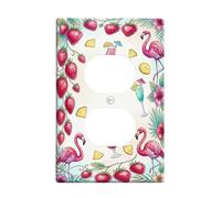 Placa de pared dúplex con diseño de pájaro tropical, cóctel de fresa vibrante, verano, melocotón, plástico, tamaño estándar, para tomas eléctricas, sala de estar, dormitorio, decoración de oficina en