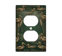 Placa de pared dúplex con diseño de patos, con remos rústicos inspirados en la naturaleza, ganchos de pesca de plástico verde de verano, placas de pared de tamaño estándar para enchufes eléctricos