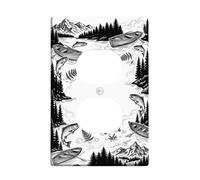 Placa de pared dúplex con diseño de peces, naturaleza rústica, montañas, barcos, verano, negro, plástico, tamaño estándar, placas de pared para enchufes eléctricos para sala de estar, dormitorio