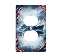 Placa de pared dúplex de acorazado, diseño náutico patriótico con olas de águila independencia, de plástico, tamaño estándar, para tomas eléctricas para el hogar, sala de estar, decoración de