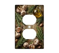 Placa de pared dúplex de ajo para cocina, placa de pared rústica de romero natural, cosecha de aceite de oliva, plástico verde, placas de pared de tamaño estándar para enchufes eléctricos para sala de