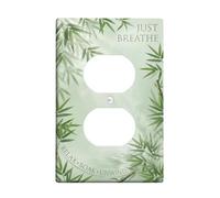 Placa de pared dúplex de bambú para baño, hojas de texto natural Zen, plástico verde primavera, tamaño estándar, doble toma de corriente, para dormitorio, oficina, cocina, decoración de entrada