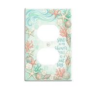 Placa de pared dúplex de baño con estrella de mar, playa costera, conchas marinas, verano, aguamarina, plástico, tamaño estándar, doble toma de corriente, para decoración del hogar, sala de estar