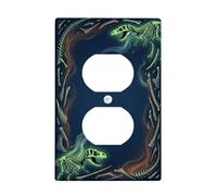 Placa de pared dúplex de dinosaurio, diseño de esqueleto juguetón de Halloween, de plástico verde, tamaño estándar, para tomas de corriente para el hogar, sala de estar, decoración de apartamento