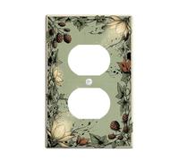 Placa de pared dúplex de flores, diseño botánico vintage de hojas de bayas, plástico, tamaño estándar, doble toma de corriente, para decoración de apartamentos, hogar, dormitorio, oficina