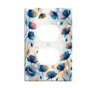 Placa de pared dúplex de flores, diseño floral, acuarela, mariposa, amapola, primavera, plástico, tamaño estándar, doble toma de corriente, para sala de estar, dormitorio, decoración de oficina en