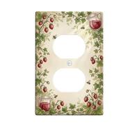 Placa de pared dúplex de fresas para cocina, diseño rústico vintage de hojas de jarra de plástico verde de verano, placas de pared de tamaño estándar para enchufes eléctricos para sala de estar