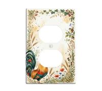 Placa de pared dúplex de gallo, flores naturales rústicas, hierba, otoño, plástico, tamaño estándar, doble toma de corriente, para dormitorio, baño, cocina, decoración de entrada