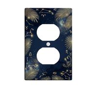 Placa de pared dúplex de hojas de palma, constelaciones astrológicas modernas, galaxia, verano, azul marino, placas de pared de plástico tamaño estándar para tomas de corriente para decoración del