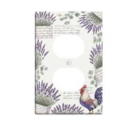 Placa de pared dúplex de lavanda, diseño vintage de gallo rústico en maceta, de plástico, tamaño estándar, doble toma de corriente, para decoración del hogar, sala de estar, dormitorio, baño