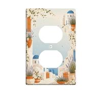 Placa de pared dúplex de lavanda, macetas de flores costeras mediterráneas, plástico azul verano, tamaño estándar, doble toma de corriente, para dormitorio, baño, cocina, decoración de entrada