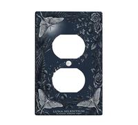 Placa de pared dúplex de mariposa, diseño de helecho rosa floral, otoño, azul oscuro, plástico, tamaño estándar, doble toma de corriente para el hogar, sala de estar, decoración de apartamento nuevo