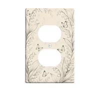 Placa de pared dúplex de mariposa, diseño floral vintage de hojas de flores beige de plástico tamaño estándar, doble toma de corriente para decoración de apartamento, hogar, dormitorio, oficina