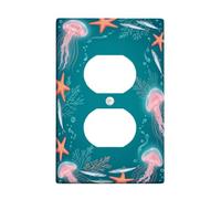 Placa de pared dúplex de medusas, diseño de estrella de mar bajo el agua, coral, verano, verde azulado, plástico, tamaño estándar, doble toma de corriente, para decoración del hogar, sala de estar