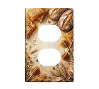 Placa de pared dúplex de panal de abeja, diseño rústico de pan natural, cosecha de trigo, plástico dorado, tamaño estándar, para tomas de corriente para nuevo apartamento, hogar, dormitorio, oficina