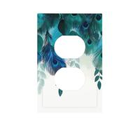 Placa de pared dúplex de plumas azul azulado, placa de pared decorativa de pavo real, fácil de instalar, cubierta de salida para hogar, oficina, cocina, apartamento