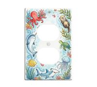 Placa de pared dúplex de pulpo, diseño de tortuga narval de verano, color azul, tamaño estándar, placas de pared para enchufes eléctricos para sala de estar, dormitorio, decoración de oficina en casa
