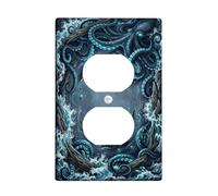Placa de pared dúplex de pulpo, olas de fantasía oceánica, rocas, ninguno azul, plástico, tamaño estándar, doble toma de corriente, para decoración de apartamentos, hogar, dormitorio, oficina