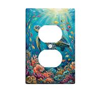 Placa de pared dúplex de tortuga, diseño de pez coral natural de verano, color azul, tamaño estándar, para tomas de corriente para el hogar, sala de estar, decoración de apartamento nuevo