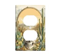 Placa de pared dúplex para baño, diseño de calavera, montañas de cactus vintage del desierto, otoño, color verde terroso, tamaño estándar, doble toma de corriente, para decoración del hogar, sala de