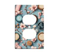 Placa de pared dúplex para baño, diseño de flores, piedra natural relajada con forma de vela azul primavera, tamaño estándar, placas faciales para tomas de corriente para dormitorio, oficina, cocina