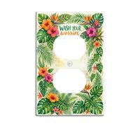 Placa de pared dúplex para baño, diseño de flores tropicales, hojas de la naturaleza, follaje, plástico verde verano, tamaño estándar, doble toma de corriente, para decoración de apartamentos, hogar