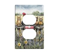 Placa de pared dúplex para baño, diseño de gallo, valla rústica para gatos, plástico verde verano, tamaño estándar, doble toma de corriente, para decoración de apartamentos, hogar, dormitorio, oficina