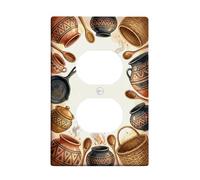 Placa de pared dúplex para cocina, cesta de cuchara rústica tradicional, no de plástico marrón, tamaño estándar, doble toma de corriente, para decoración de apartamento, hogar, dormitorio, oficina