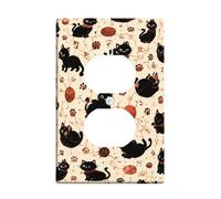 Placa de pared dúplex para gatos, diseño de pata de hilo, color negro, tamaño estándar, doble toma de corriente, para sala de estar, dormitorio, decoración de oficina en casa