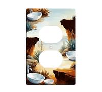 Placa de pared dúplex para lavabo, diseño de cactus de roca rústica natural, de plástico, tamaño estándar, doble toma de corriente, para dormitorio, oficina, cocina, entrada, decoración