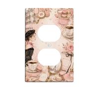 Placa de pared dúplex para tartas, estilo vintage, romántico, café, rosa, primavera, melocotón, plástico, tamaño estándar, doble toma de corriente, para decoración de apartamento, hogar, dormitorio