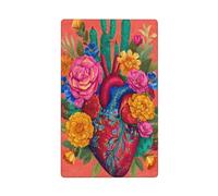 Placa de pared en blanco con diseño de cactus y flores de corazón sagrado mexicano, 1 banda, para cocina, baño, 11,4 x 7 cm