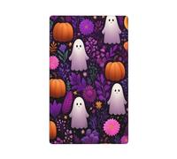 Placa de pared en blanco con diseño de fantasmas de Halloween, calabaza, flores moradas, 1 banda, para cocina, baño, tamaño 11,4 x 7 cm