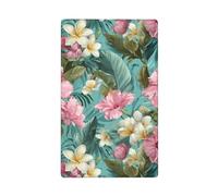 Placa de pared en blanco con diseño de flores tropicales rosas y blancas sobre turquesa, cubierta decorativa para interruptor de luz, 1 banda para cocina, baño, tamaño 11,4 x 7 cm