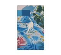 Placa de pared en blanco con diseño de gato blanco caminando a través de una cama, cubierta decorativa para interruptor de luz, 1 banda para cocina, baño, tamaño 11,4 x 7 cm
