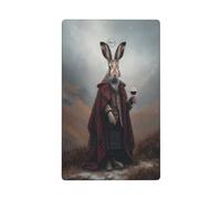 Placa de pared en blanco con diseño de liebre en las montañas brumosas de las tierras altas, 1 banda, para cocina, baño, tamaño 11,4 x 7 cm