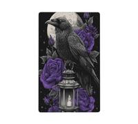 Placa de pared en blanco con diseño de rosas moradas, diseño de cuervo en linterna, 1 banda, para cocina, cuarto de baño, tamaño 11,4 x 7 cm