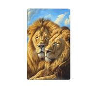 Placa de pared en blanco con dos leones machos descansando juntos, cubierta decorativa para interruptor de luz, 1 banda para cocina, baño, tamaño 11,4 x 7 cm