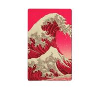 Placa de pared en blanco de arte japonés, diseño de gran onda, color rojo, 1 banda, para cocina, baño, tamaño 11,4 x 7 cm