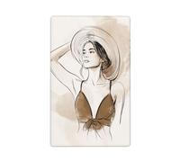 Placa de pared en blanco para interruptor de luz decorativa con diseño de mujer sosteniendo un sombrero, líneas simples, minimalismo, 1 banda para cocina, baño, tamaño 11,4 x 7 cm