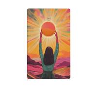 Placa de pared en blanco para interruptor de luz decorativa con texto en inglés "Woman Holding Up The Sun" para cocina, cuarto de baño, tamaño 11,4 x 7 cm