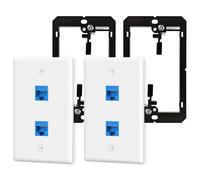 Placa de pared Ethernet Cat6a con soporte de bajo voltaje, 2 puertos azules, paquete de 2