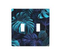 Placa de pared grande con diseño de hojas negras sobre azul oscuro, doble banda, para interruptor de pared, tamaño estándar, 11,4 x 11,4 cm