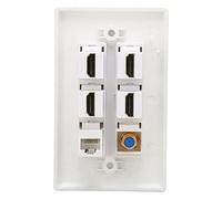 Placa de Pared Hdmi 4 Placa de Pared de Enchufe Hdmi 4K Placa de Pared Abs 6 Puertos Interfaz Multimedia HD Cat6 TV F Cabeza Placa de Pared Ethernet para Oficina en Casa